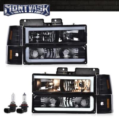 Fit For 94-00 Chevy GMC C/K 1500 2500 3500 LED DRL Smoke Lens Black Headlights - Image 1 of 4