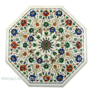 18" Marble Corner Table Top semi precious stones inlay art Handmade Decor - Picture 1 of 1