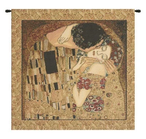 The Kiss Klimt Italian Jacquard Woven Tapestry Wall Art Textile Home Decor - Picture 1 of 4