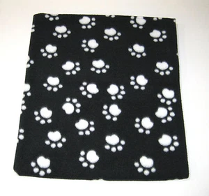 Black w/ White Paws Fleece Pet - Dog Blanket - Handcrafted 30 x 34 - Picture 1 of 1