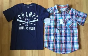 NWT 2pc Children’s Place Carter’s Button Down Plaid Shirt 4T Short Sleeve Collar - Picture 1 of 3