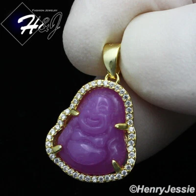 COLGANTE BUDA CHAPADO EN ORO CON DIAMANTES DE IMITACIÓN PÚRPURA PEQUEÑO DE PLATA ESTERLINA 925 PARA HOMBRE*GP283 Foto 1 de 4