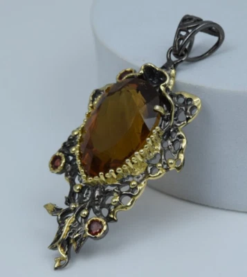Natural Smoky Quartz Gemstone 925 Silver Gold Plated Garnet Jewelry Women's Gift - Imagem 1 de 4