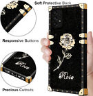 Square Bling Rose Phone Case For iPhone Samsung Xiaomi Redmi LG Huawei OPPO Reno