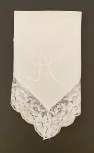Vintage Women's Specialty Handkerchief Initial A Embroidered Floral Lace Edge - Picture 1 of 10