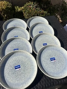Juego De 8 Plato De Cena Denby HALO SPECKLE Gres Cupé Gris HECHO EN INGLATERRA Lote - Imagen 1 de 5