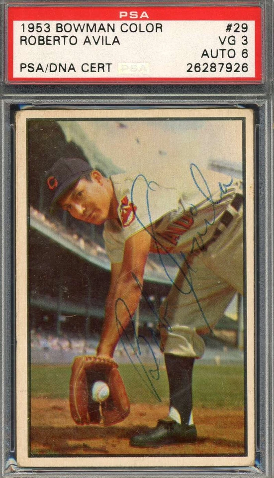 Roberto Bobby Avila PSA ADN Firmado 1953 Bowman Color Autógrafo Foto 1 de 1