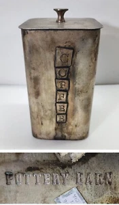 Vtg Rare POTTERY BARN Metal COFFEE Canister & Lid, Rustic, Patina, Heavy, India - Picture 1 of 13