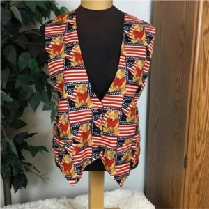 JLN USA patriotischer Teddybär 3 Knöpfe Weste Damengröße Large neu mit Etikett - Bild 1 von 12