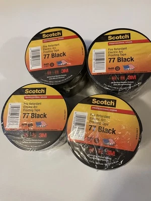 Cinta ignífuga eléctrica Scotch 3M negra 77 a prueba de arco. 3”x20 ft (4 rollos) Foto 1 de 4