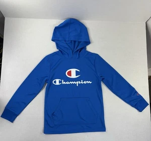 Champion Youth Hoodie Blue Size 7/8 Pullover Sweatshirt Logo Front Graphic - Picture 1 of 9