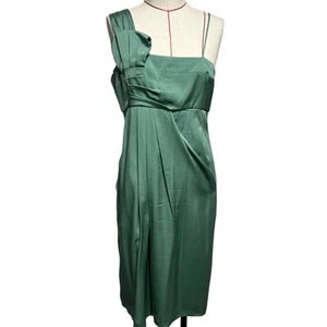 Armani Collezioni Womens Size 10 Green Silk Blend One Shoulder Cocktail Dress - Picture 1 of 5