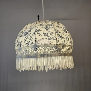 Vintage White Grey Lace Fringed Light Lamp Shade Cotton Retro Cottage 70s - Picture 1 of 10