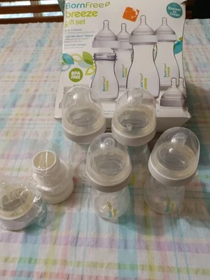 Born Free Anti-Colic Natural Flow Bottle (2) 5 oz (2) 9 oz (6) Nipples, Caps NIB - Image 1 of 3