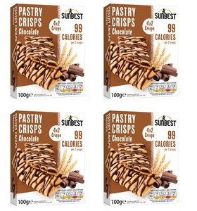 4 x 4pk Sun Best Pastry Crisps Snack High In Fibre & Low Calorie - Chocolate - Picture 1 of 1