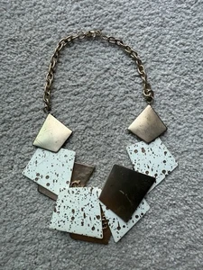 Women’s Speckled Marbled Necklace Brass White Gold Shapes Unique Squares Rare - Picture 1 of 6