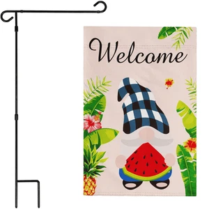 Combo Pack Garden Flag Stand Black 36x16 in Garden Flag 12x18 in Summer Welcome - Picture 1 of 9