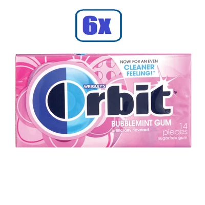 6x Packs Orbit Bubblemint Flavor Sugarfree Gum - 14 Pieces Per Pack - Image 1 of 4
