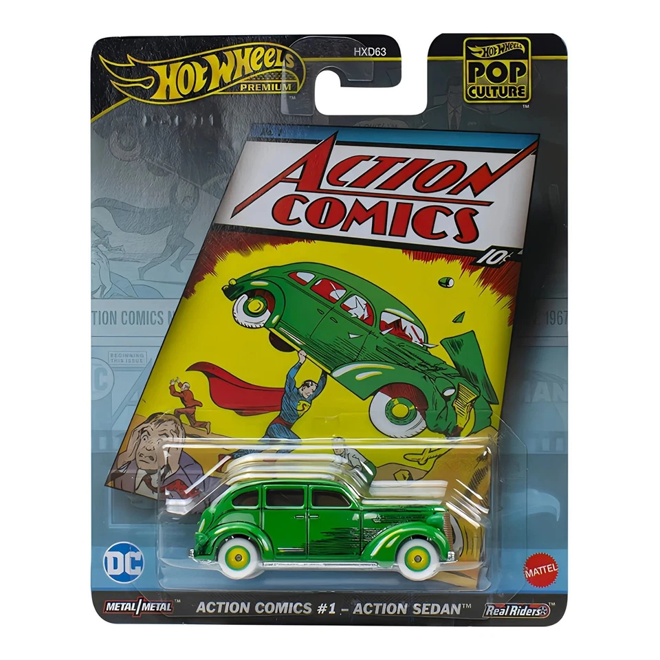 SUPERMAN ACTION COMICS 1 Modellino auto SEDAN Scala 1:64 7cm Hot Wheels HVJ50 - Immagine 1 di 1