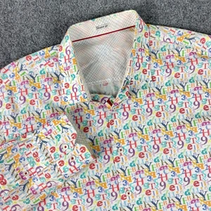 Bugatchi Uomo Shirt XL White Colorful Numbers Print Button Up Shaped Fit Men's - Picture 1 of 8