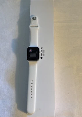 For Parts Only Apple Watch Series 3 38mm Aluminum Case with white Sports Band - Image 1 of 4