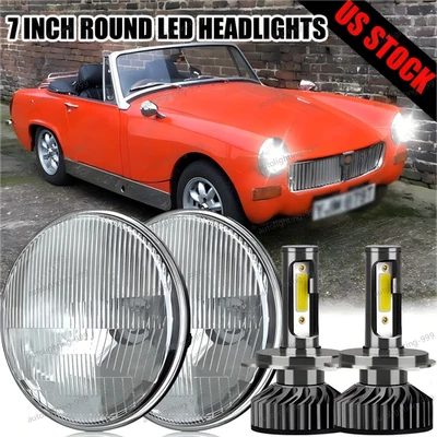Pair Fit for MG Midget 1969-1979 7inch Round LED Headlights Hi-Lo Beam Projector - Image 1 of 4