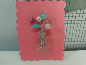 NEW Artisan Handmade Flower Bouquet Heart Star Wrapped Wire Fashion Pin Brooch - Picture 1 of 11