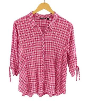 Susan Graver 周末纱线染色纽扣前衬衫粉色格子 A479196 尺寸 2XP — 第 1/4 张图片