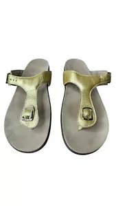 SAS Sanibel Women's Gold Nubuck Leather Slip-On Toe Post T-Strap Size 11M Sandal - Picture 1 of 11