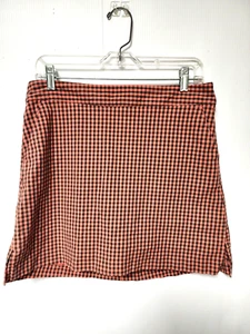 Falda corta de golf a cuadros de guinga Dama Hagen coral marrón bolsillos talla 10 - Imagen 1 de 6