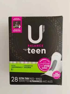 U by KOTEX Balance Teen Ultra Thin Pads With Wings, Heavy Absorbency, 28 Pads - Picture 1 of 2