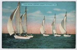 Yacht Racing Newport Harbor, California- 40, Printed Postcard, Linen, unposted - Picture 1 of 2