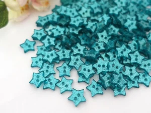 10 Knopf Stern Sterne 14mm Türkis Glitzer Kinderknöpfe Baby Knöpfe 2Loch Glitter - Picture 1 of 4