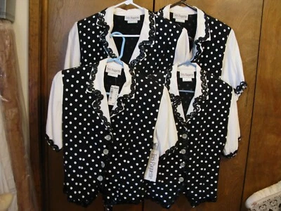 Винтажный женщин Tres Paquette топы черный белый горошек танец костюм лот x 4 США - Изображение 1 из 4