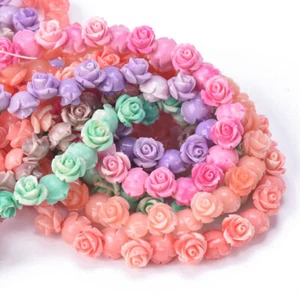 10pcs Rose Flower 6mm 8mm 10mm Resin Artificial Coral Beads For Jewelry Making - Picture 1 of 17