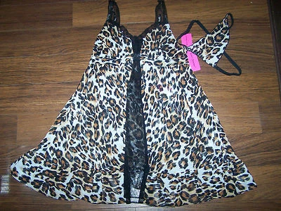 Betsey Johnson 2 Pc Leopard Babydoll Sleep Lingerie Set, Size M, NWT - Image 1 of 4