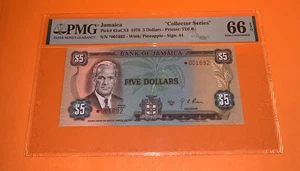 Banconota 5 dollari PMG Giamaica "Collector Series" 1978 GEM UNC EPQ Sign.4 - Foto 1 di 6