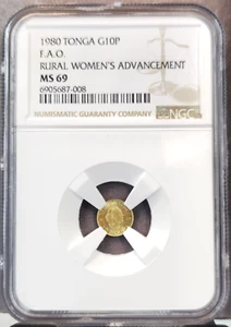 1980 TONGA GOLD 10 PA'ANGA RURAL WOMENS ADVANCEMENT NGC MS 69 RARE TOP POP 1 - Picture 1 of 3
