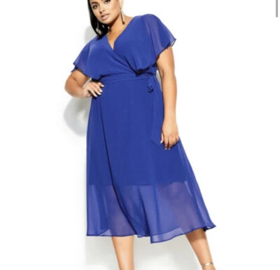 City Chic Softly Tied Wrap Midi Dress In Lapis Blue SZ 16 NWT  - Image 1 of 4