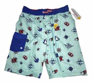 NWT Cat & Jack Boys Size L (12/14) Nautical Themed Swim Trunks Mesh Lined - Picture 1 of 9