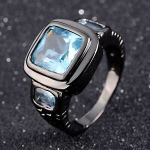 Size 8 Aquamarine Sapphire 18K Black Gold Filled Engagement Rings For Men