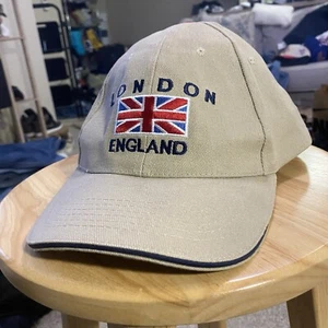 London Strap Back Hat England UK British Canvas Union Jack Embroidered Tan - Picture 1 of 8