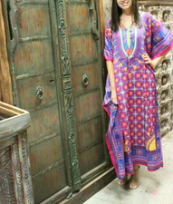 Bohemian Pink Kaftan Dress for Women Summer Beach Wear Kimono Maxi Cover Up