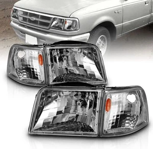 For 1993-1997 Ford Ranger Chrome Housing Headlights+Corner Turn Signal Lamps Set - Picture 1 of 4