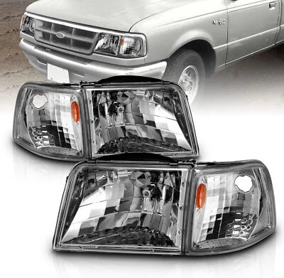 For 1993-1997 Ford Ranger Chrome Housing Headlights+Corner Turn Signal Lamps Set - Image 1 of 4