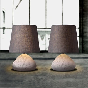 2X Industrial Table Light Desk Lamp Concrete & Fabric Bedside Lamps E14 LED Bulb - Picture 1 of 7