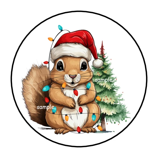 PARTYMOMMY 30 CUTE CHRISTMAS SQUIRREL STICKERS ENVELOPE SEALS LABELS 1.5" ROUND