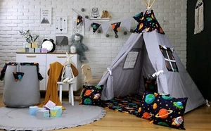 Tipi Teepee Spielzelt Indianerzelt Kinderzelt FÜR Kinder 3 Kissen Decke Ufo Neu - Bild 1 von 6