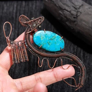Arizona Turquoise Gemstone Handmade Wire Wrapped Copper Elegant Style Pendant - Picture 1 of 4