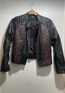 Oasis Black and Brown Real Leather Jacket  Size Smal - Picture 1 of 9
